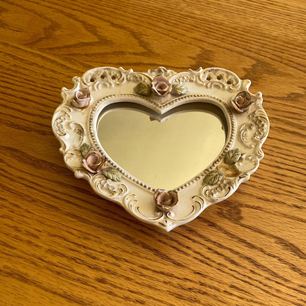 Antique porcelain framed mirror plus heart collection